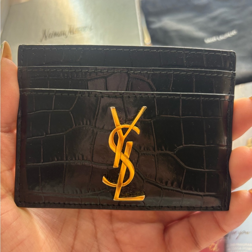 Saint Laurent YSL Cassandre Croc Embossed Card Holder
